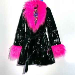 Fur Trim Patent Leather Coaf